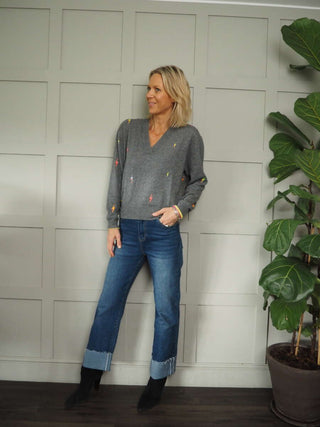 Lightening Bolt Cashmere Jumper by Brodie - Camel and Grey