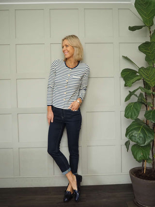 Jerry Striped Long Sleeved Top - Blue/Off White