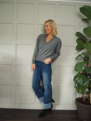 Lightening Bolt Cashmere Jumper by Brodie - Camel and Grey