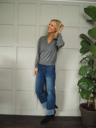 Lightening Bolt Cashmere Jumper by Brodie - Camel and Grey