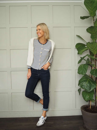 Jerry Striped Long Sleeved Top - Blue/Off White