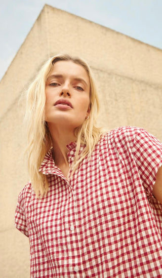 Bjanka Checked Blouse by Part Two - Burgundy/White