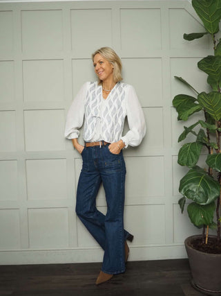 Yaz Quilted Linen Waistcoat, with Single Front Tie - Ecru and Blue/Grey Leaf Design