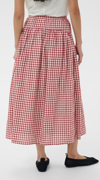 Brunhild Checked Skirt by Part Two - Burgundy/White