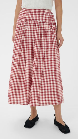 Brunhild Checked Skirt by Part Two - Burgundy/White