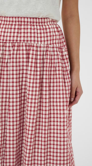 Brunhild Checked Skirt by Part Two - Burgundy/White