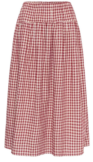 Brunhild Checked Skirt by Part Two - Burgundy/White