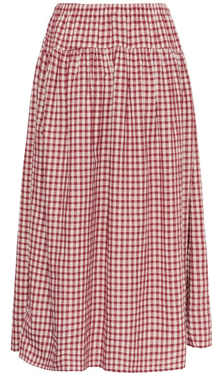 Brunhild Checked Skirt by Part Two - Burgundy/White