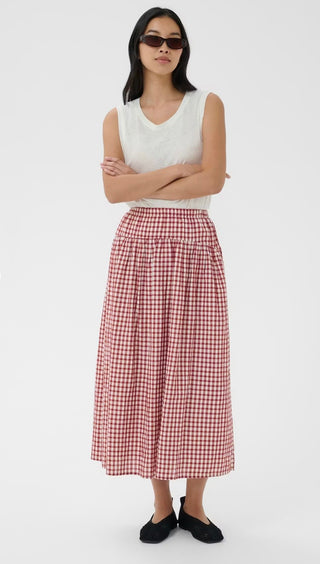 Brunhild Checked Skirt by Part Two - Burgundy/White