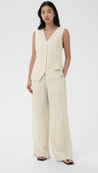 Binta Linen Mix Waistcoat by Part Two - Ecru/Black Pinstripe