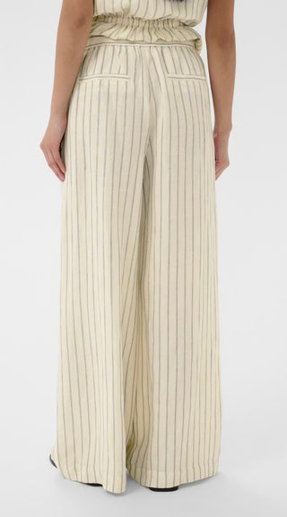 Biana Wide Leg Linen Mix Trousers by Part Two - Ecru/Black Pinstripe