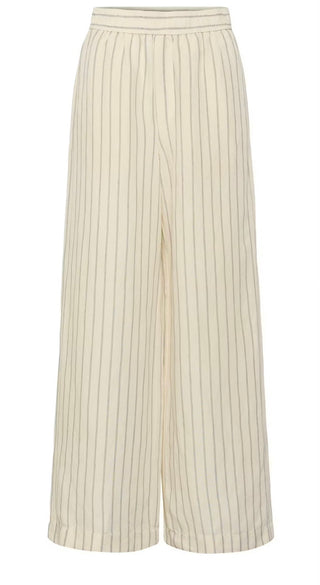 Biana Wide Leg Linen Mix Trousers by Part Two - Ecru/Black Pinstripe