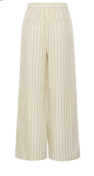 Biana Wide Leg Linen Mix Trousers by Part Two - Ecru/Black Pinstripe