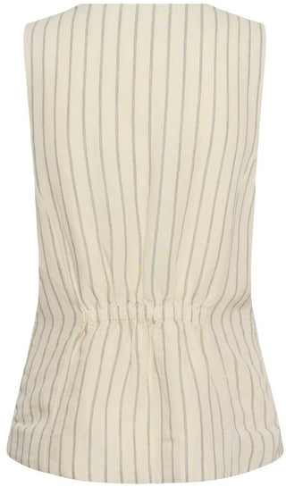 Binta Linen Mix Waistcoat by Part Two - Ecru/Black Pinstripe