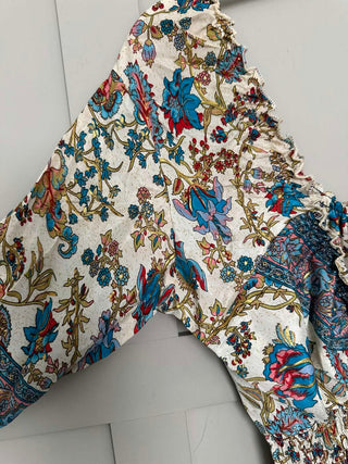 Reta 3/4 Sleeved V-Neck Gypsy Style Dress - Ecru, Pink, Turquoise