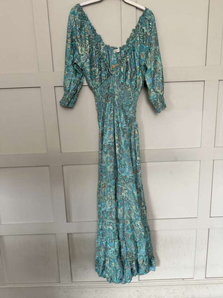 Reta 3/4 Sleeved V-Neck Gypsy Style Dress - Ecru, Pink, Turquoise