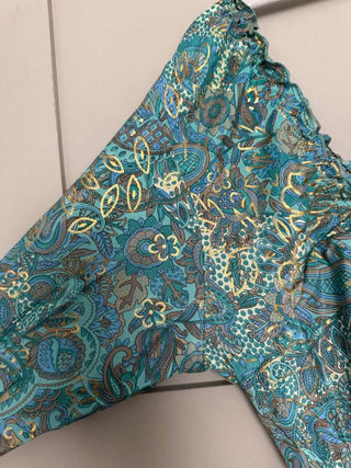 Reta 3/4 Sleeved V-Neck Gypsy Style Dress - Ecru, Pink, Turquoise