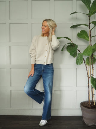 Carina Round Neck Wool Mix Cardigan with Pockets by Moss Copenhagen - Oatmeal