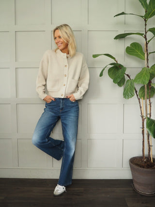 Carina Round Neck Wool Mix Cardigan with Pockets by Moss Copenhagen - Oatmeal