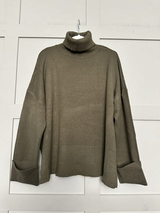 Amour Soft Touch Relaxed Fit Polo Neck Jumper with Ribbing Detail - Camel, Khaki and Oatmeal