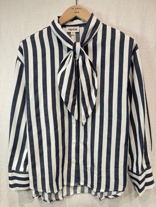Fulham Striped Blouse with Tie Detail - Navy Blue, Red