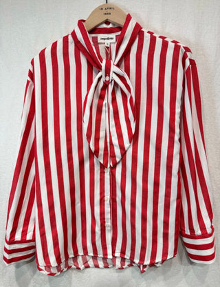 Fulham Striped Blouse with Tie Detail - Navy Blue, Red