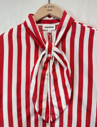 Fulham Striped Blouse with Tie Detail - Navy Blue, Red