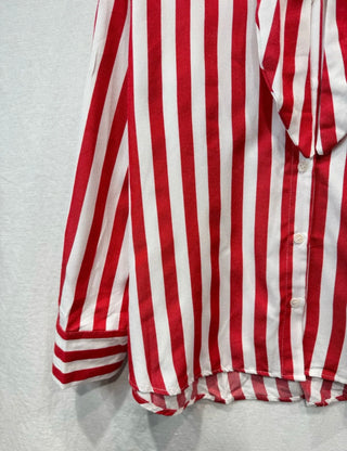 Fulham Striped Blouse with Tie Detail - Navy Blue, Red