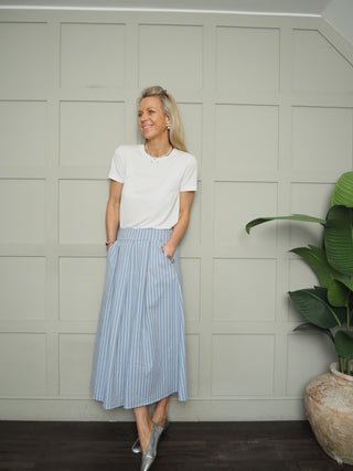 Agnes A Line Stripe Skirt with Side Pockets - Blue, Green, Pink