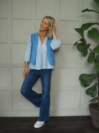 Gigi Eco-Cotton Relaxed Fit Knitted Sleeveless Cardigan, No Fastening by Luella - Navy Blue