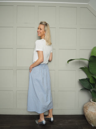 Agnes A Line Stripe Skirt with Side Pockets - Blue, Green, Pink