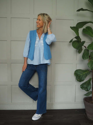 Gigi Eco-Cotton Relaxed Fit Knitted Sleeveless Cardigan, No Fastening by Luella - Navy Blue