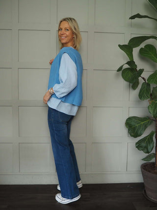 Gigi Eco-Cotton Relaxed Fit Knitted Sleeveless Cardigan, No Fastening by Luella - Navy Blue