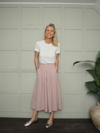 Agnes A Line Stripe Skirt with Side Pockets - Blue, Green, Pink
