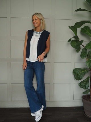 Gigi Eco-Cotton Relaxed Fit Knitted Sleeveless Cardigan, No Fastening by Luella - Navy Blue