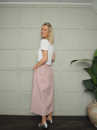 Agnes A Line Stripe Skirt with Side Pockets - Blue, Green, Pink