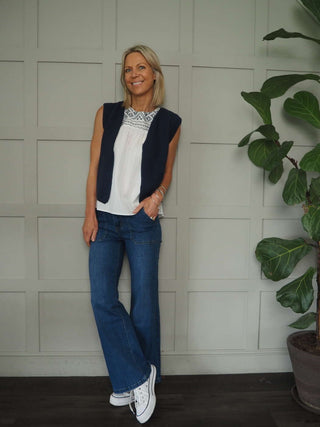 Gigi Eco-Cotton Relaxed Fit Knitted Sleeveless Cardigan, No Fastening by Luella - Navy Blue