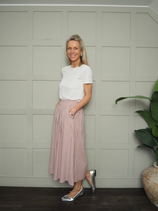 Agnes A Line Stripe Skirt with Side Pockets - Blue, Green, Pink