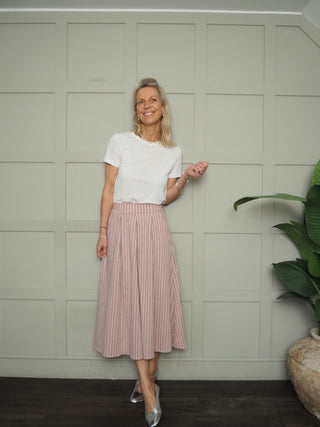 Agnes A Line Stripe Skirt with Side Pockets - Blue, Green, Pink