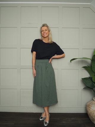 Agnes A Line Stripe Skirt with Side Pockets - Blue, Green, Pink