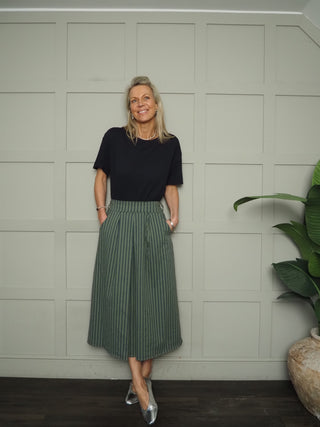 Agnes A Line Stripe Skirt with Side Pockets - Blue, Green, Pink