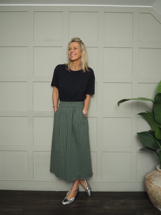 Agnes A Line Stripe Skirt with Side Pockets - Blue, Green, Pink