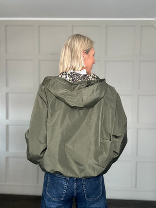 Philip Lightweight Reversible Jacket with Hood - Khaki/Leopard Print