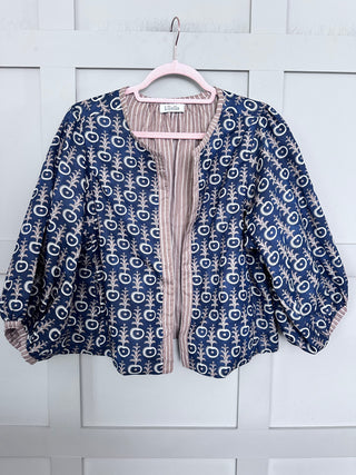 Bari Cotton Jacket with Cropped Ballon Sleeves by Luella - Camel/Navy