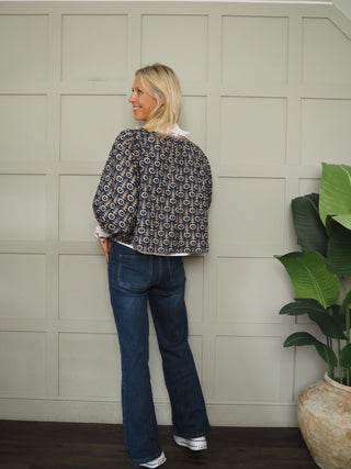 Bari Cotton Jacket with Cropped Ballon Sleeves by Luella - Camel/Navy