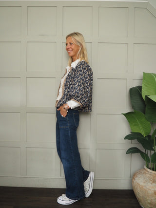 Bari Cotton Jacket with Cropped Ballon Sleeves by Luella - Camel/Navy