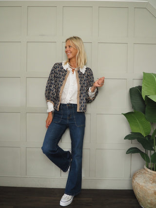 Bari Cotton Jacket with Cropped Ballon Sleeves by Luella - Camel/Navy