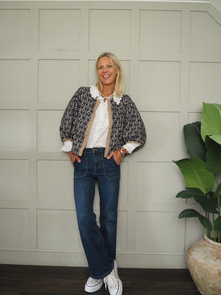 Bari Cotton Jacket with Cropped Ballon Sleeves by Luella - Camel/Navy