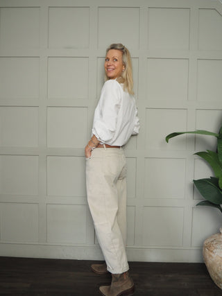 Pinette Barrel Leg Jeans  - Oatmeal, White