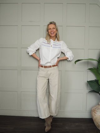 Pinette Barrel Leg Jeans  - Oatmeal, White